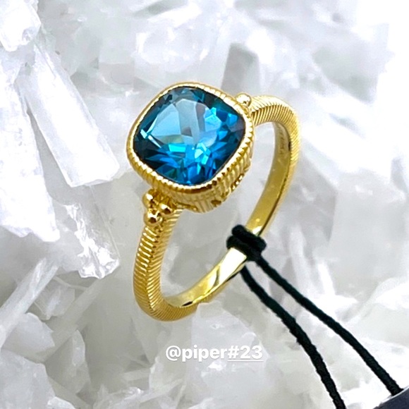 NWT Judith Ripka 14K Gold Clad London Blue Topaz Boca Ring